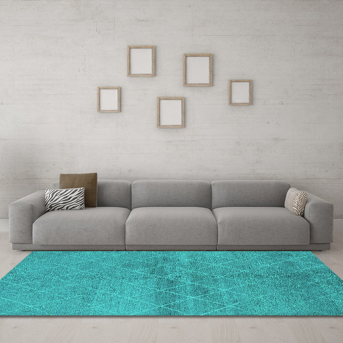 Machine Washable Oriental Turquoise Industrial Area Rugs in a Living Room,, wshurb583turq