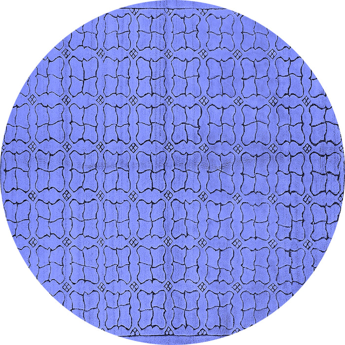 Round Machine Washable Oriental Blue Industrial Rug, wshurb584blu