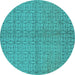 Round Machine Washable Oriental Turquoise Industrial Area Rugs, wshurb584turq