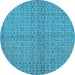 Round Machine Washable Oriental Light Blue Industrial Rug, wshurb584lblu