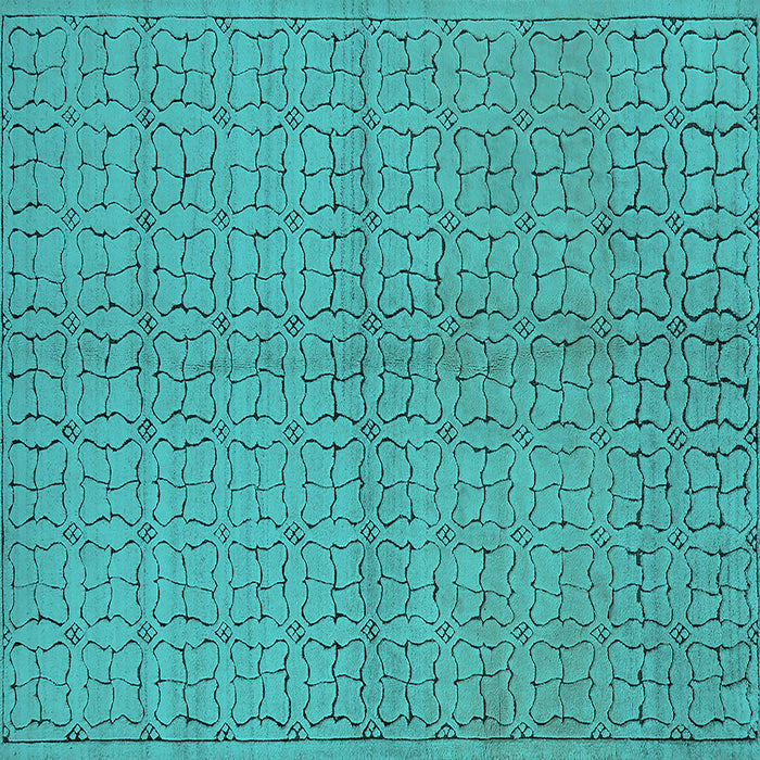 Square Machine Washable Oriental Turquoise Industrial Area Rugs, wshurb584turq