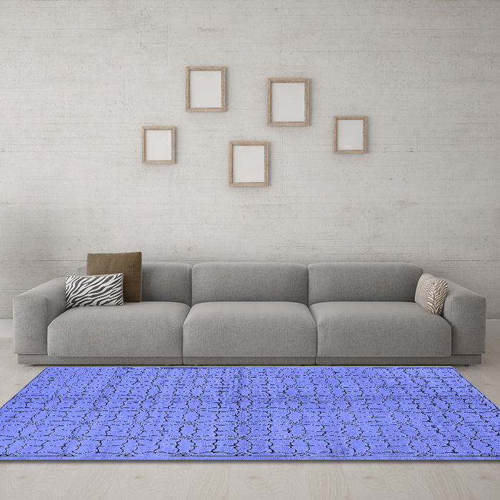 Machine Washable Oriental Blue Industrial Rug in a Living Room, wshurb584blu