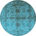 Round Machine Washable Oriental Light Blue Industrial Rug, wshurb585lblu