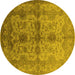 Round Machine Washable Oriental Yellow Industrial Rug, wshurb585yw