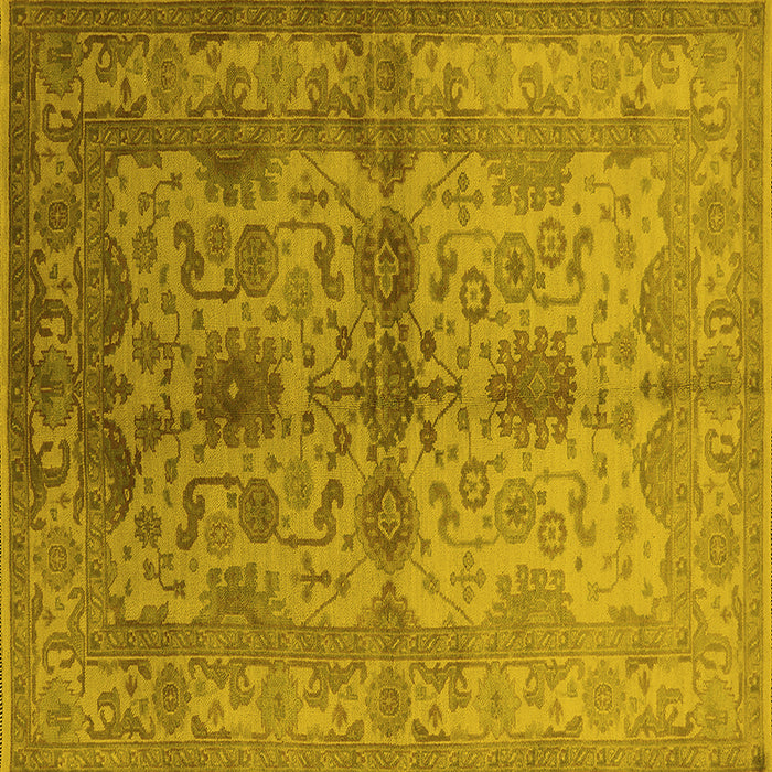 Square Machine Washable Oriental Yellow Industrial Rug, wshurb585yw