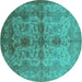 Round Oriental Turquoise Industrial Rug, urb585turq