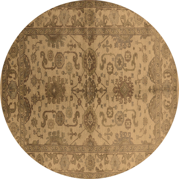 Round Machine Washable Oriental Brown Industrial Rug, wshurb585brn