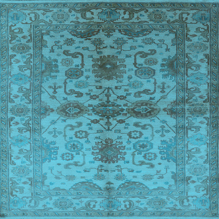 Square Machine Washable Oriental Light Blue Industrial Rug, wshurb585lblu