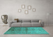 Machine Washable Oriental Turquoise Industrial Area Rugs in a Living Room,, wshurb585turq