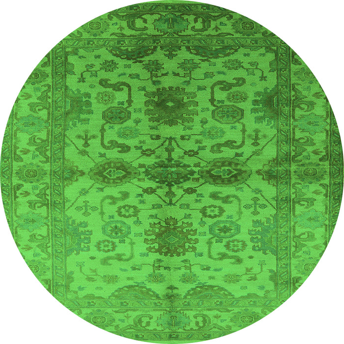 Round Machine Washable Oriental Green Industrial Area Rugs, wshurb585grn