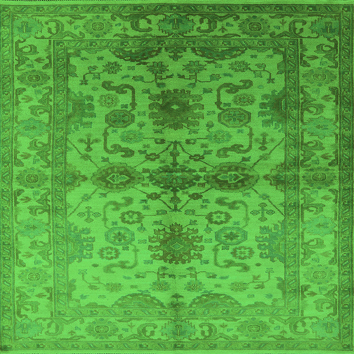 Square Machine Washable Oriental Green Industrial Area Rugs, wshurb585grn