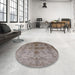 Round Mid-Century Modern Puce Purple Oriental Rug in a Office, urb585