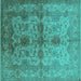 Square Machine Washable Oriental Turquoise Industrial Area Rugs, wshurb585turq