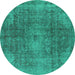 Round Oriental Turquoise Industrial Rug, urb587turq