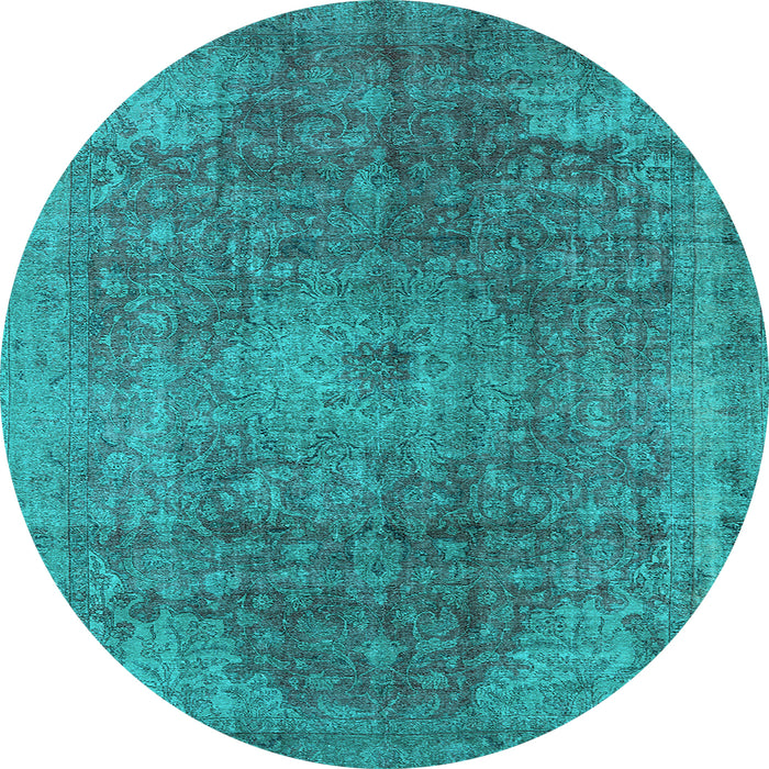 Round Machine Washable Oriental Light Blue Industrial Rug, wshurb587lblu