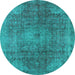 Round Machine Washable Oriental Light Blue Industrial Rug, wshurb587lblu