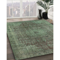 Mid-Century Modern Dark Olive Green Oriental Rug, urb587