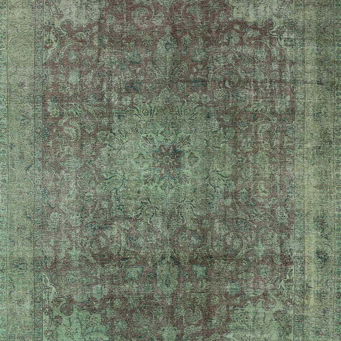 Mid-Century Modern Dark Olive Green Oriental Rug, urb587