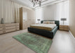 Machine Washable Industrial Modern Dark Olive Green Rug in a Bedroom, wshurb587