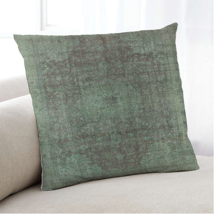 Lifestyle Image of Mid-Century Modern Urban Square Dark Olive Green Throw Pillow, 18 inch by 18 inch, pwurb587