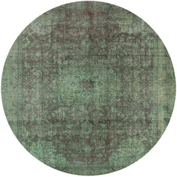 Round Mid-Century Modern Dark Olive Green Oriental Rug, urb587