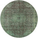 Round Mid-Century Modern Dark Olive Green Oriental Rug, urb587