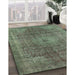 Mid-Century Modern Dark Olive Green Oriental Rug in Family Room, urb587