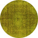 Round Machine Washable Oriental Yellow Industrial Rug, wshurb587yw