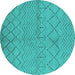 Round Machine Washable Oriental Turquoise Industrial Area Rugs, wshurb588turq