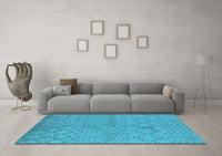 Machine Washable Oriental Light Blue Industrial Rug, wshurb588lblu