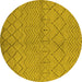 Round Machine Washable Oriental Yellow Industrial Rug, wshurb588yw