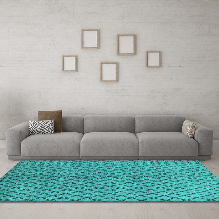 Machine Washable Oriental Turquoise Industrial Area Rugs in a Living Room,, wshurb589turq