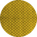 Round Machine Washable Oriental Yellow Industrial Rug, wshurb589yw