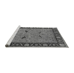 Sideview of Machine Washable Oriental Gray Industrial Rug, wshurb590gry
