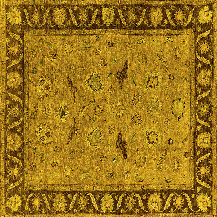Square Machine Washable Oriental Yellow Industrial Rug, wshurb590yw
