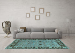 Machine Washable Oriental Light Blue Industrial Rug in a Living Room, wshurb590lblu