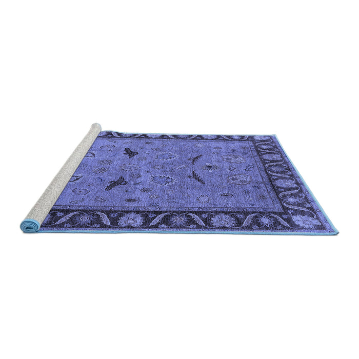 Sideview of Machine Washable Oriental Blue Industrial Rug, wshurb590blu