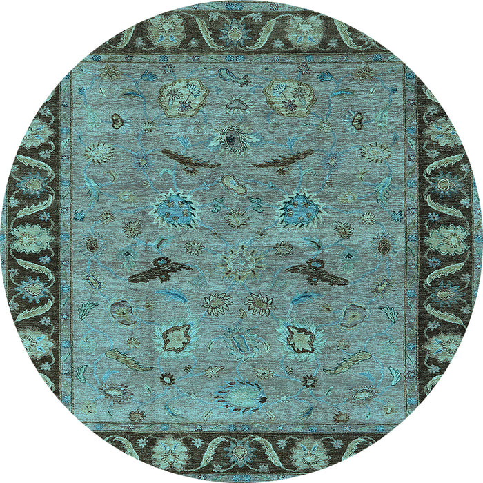 Round Machine Washable Oriental Light Blue Industrial Rug, wshurb590lblu