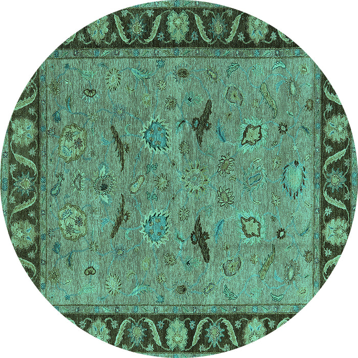 Round Oriental Turquoise Industrial Rug, urb590turq