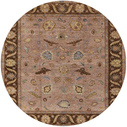 Round Mid-Century Modern Brown Oriental Rug, urb590