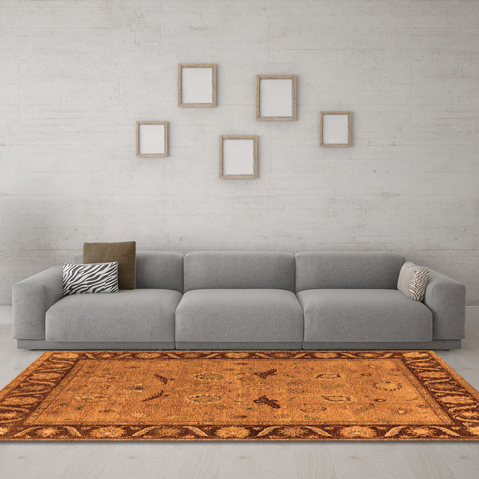 Machine Washable Oriental Orange Industrial Area Rugs in a Living Room, wshurb590org