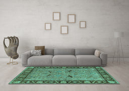 Machine Washable Oriental Turquoise Industrial Area Rugs in a Living Room,, wshurb590turq