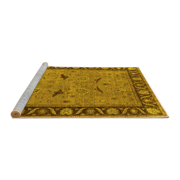 Sideview of Machine Washable Oriental Yellow Industrial Rug, wshurb590yw