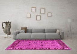 Machine Washable Oriental Pink Industrial Rug in a Living Room, wshurb590pnk