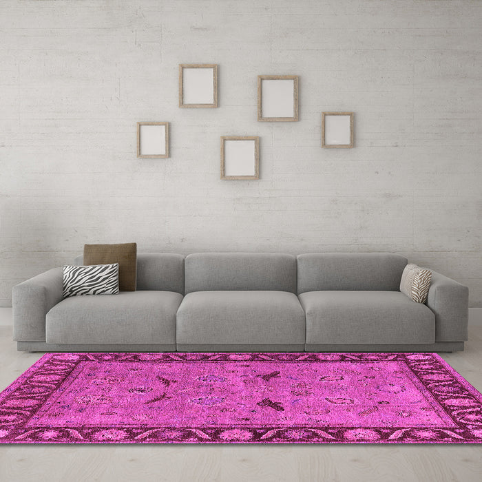 Machine Washable Oriental Pink Industrial Rug in a Living Room, wshurb590pnk