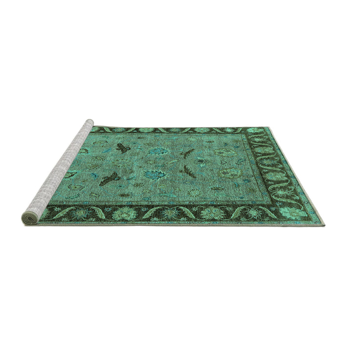 Sideview of Machine Washable Oriental Turquoise Industrial Area Rugs, wshurb590turq