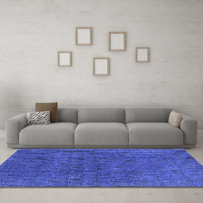 Machine Washable Oriental Blue Industrial Rug in a Living Room, wshurb591blu
