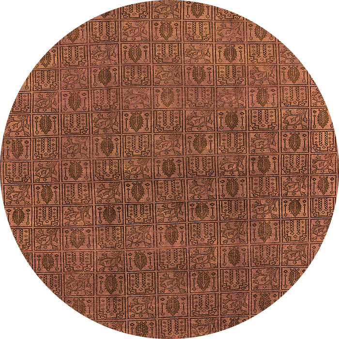 Round Machine Washable Oriental Orange Industrial Area Rugs, wshurb591org