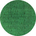 Round Machine Washable Oriental Green Industrial Area Rugs, wshurb591grn