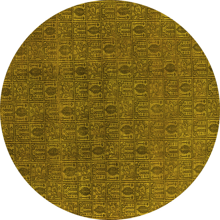Round Machine Washable Oriental Yellow Industrial Rug, wshurb591yw